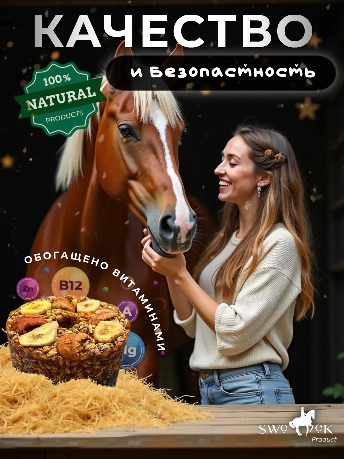 Сладкий лизунец "Клубничный мусс" (ликит) для лошади Sweek product, 800 г, 100% натуральный