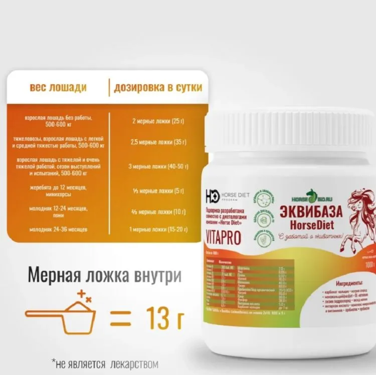 Horse-bio: Эквибаза Horse Diet VitaPro витаминизированная подкормка для лошадей, 1 кг