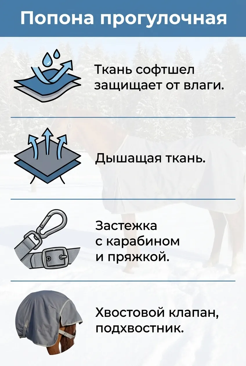 Попона прогулочная для лошади ОколоКони из софтшела, цвет серый, р-р 135