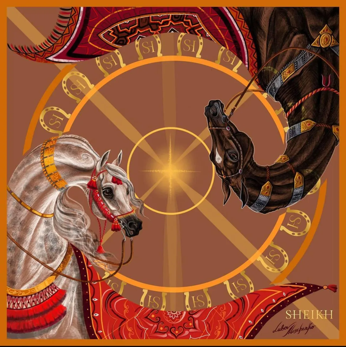 Платок с лошадью маленький SHEIKH HORSE BRAND, коллекция DUNE, р-р 40*40 