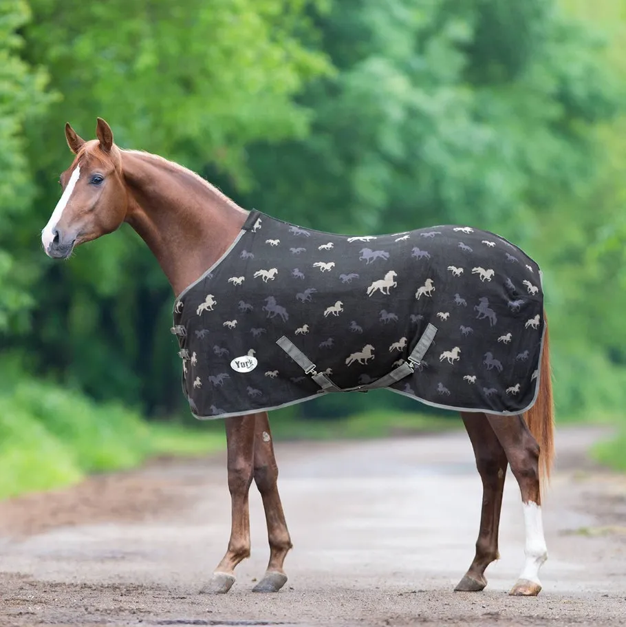 Попона York Ismena флисовая с ремнями серая/лошадки 135 см