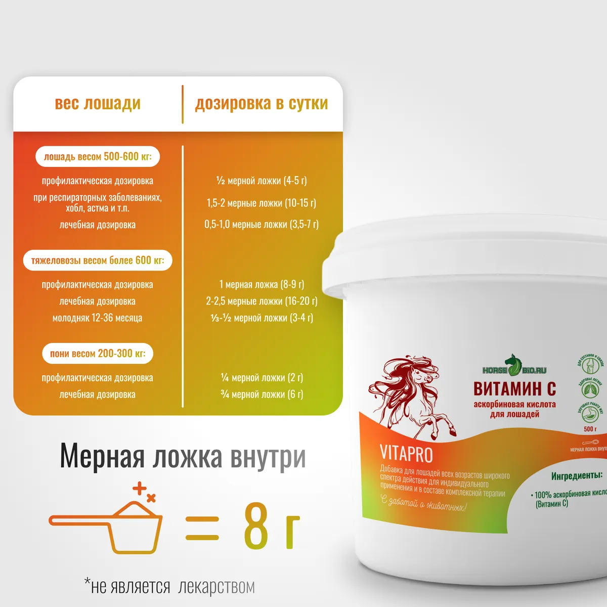 Витамин С VitaPro для лошадей, 500 г