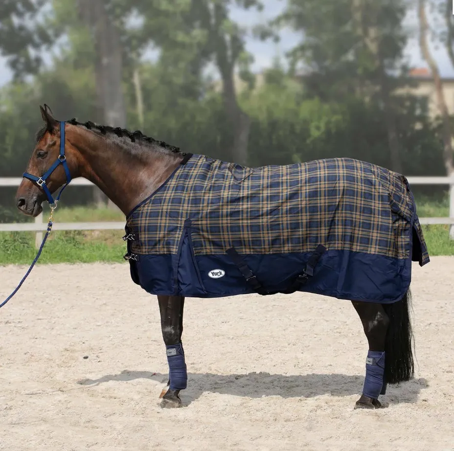 Попона York Camel дождь на флисе синяя/клетка 135 см