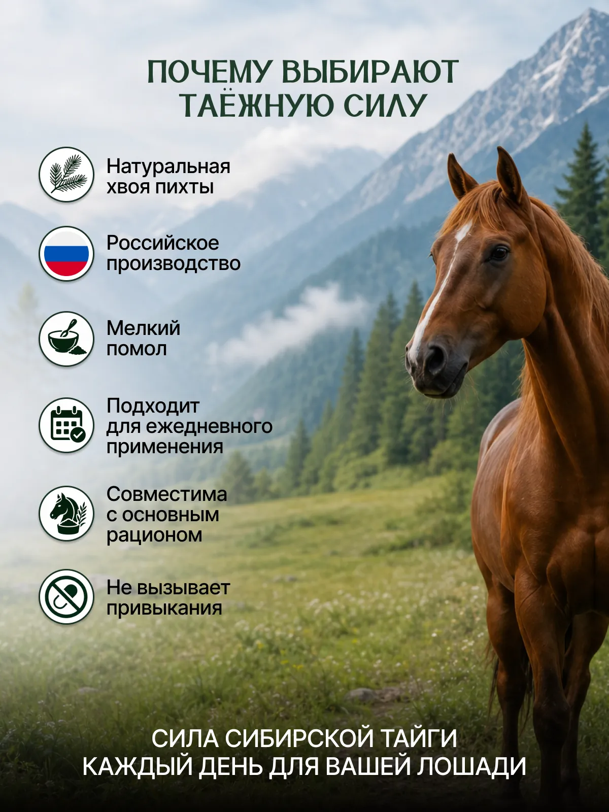 Натуральная кормовая добавка для лошадей "ТАЁЖНАЯ СИЛА"