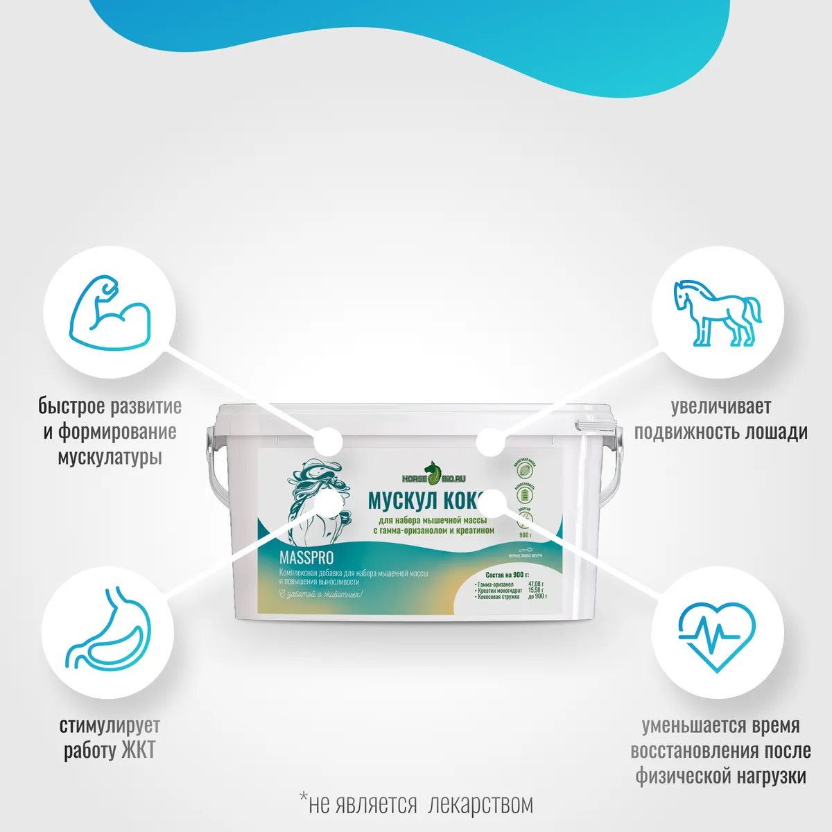 Мускул Кокос MassPro для лошадей, 900 г