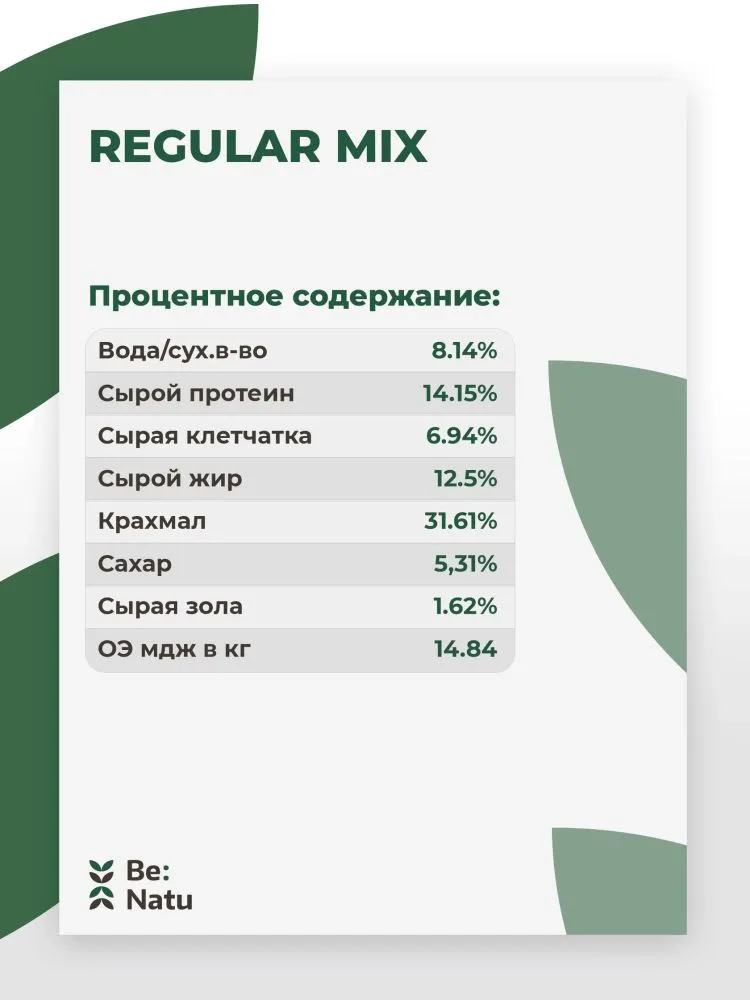 Be:Natu Regular mix, корм для поддержки мышечной массы при снижении физической нагрузки для лошадей 20 кг