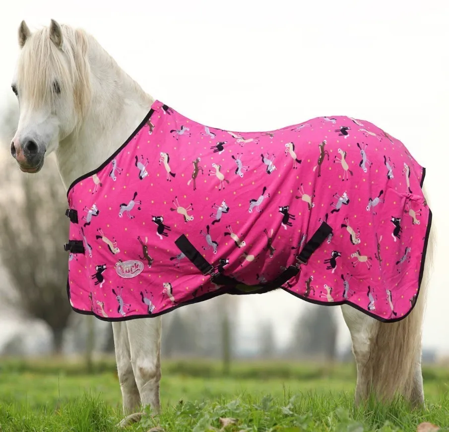 Попона York Horsi флисовая с ремнями розовый/лошадки 95 см