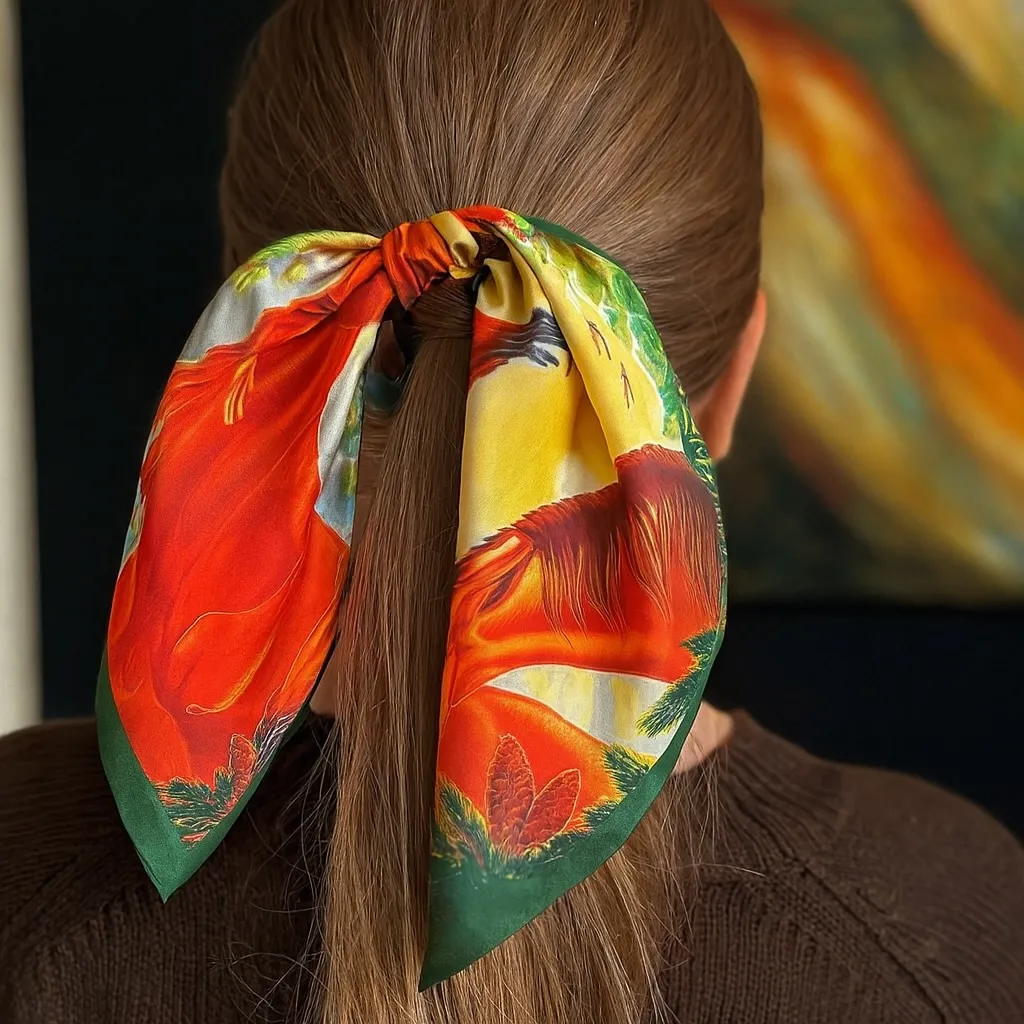 Платок с лошадью маленький SHEIKH HORSE BRAND, коллекция Forest, р-р 40*40 