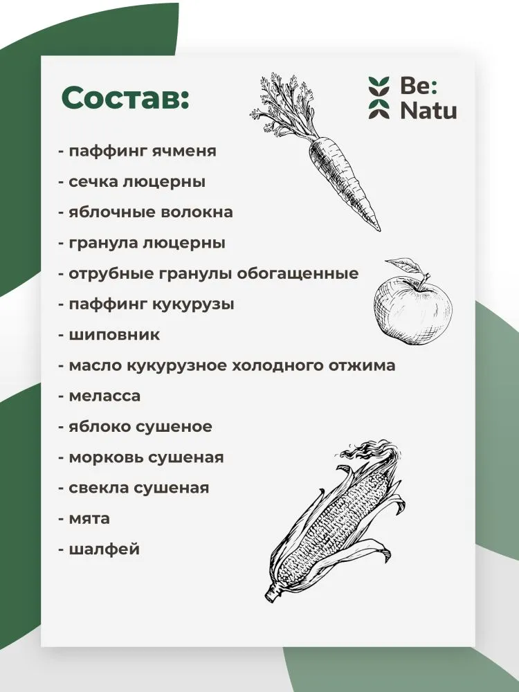 Be:Natu Dessert mix безовсовый десертный микс с овощами, фруктами и ягодами для привередливых лошадей 20 кг