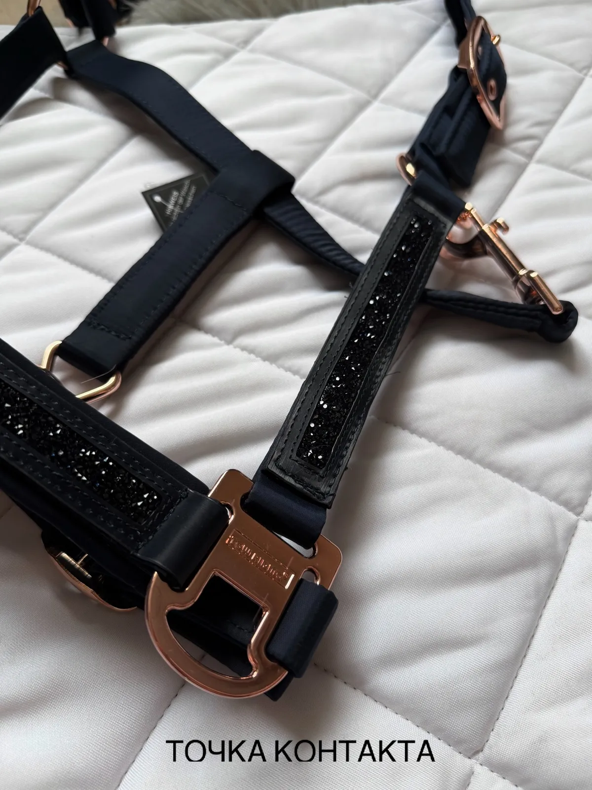 Недоуздок TGW темно-синий с конусовидными стразами коб