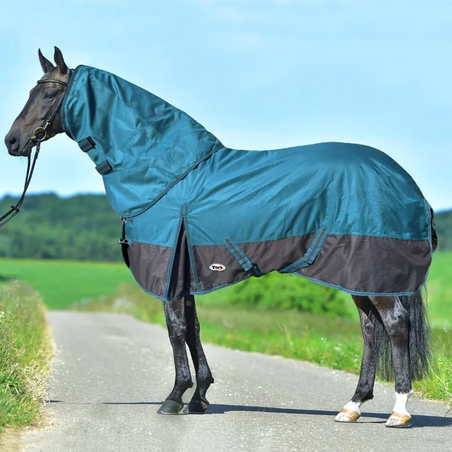 Попона York Saskia зимняя дождевая с капором/100 гр бирюзово-серая 125 см