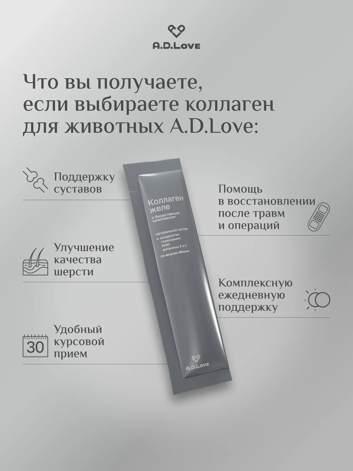 Биоактивный комплекс с Хондроитином для поддержки суставов с яблочным соком, 9200мг коллагена, MSM- 30 стиков
