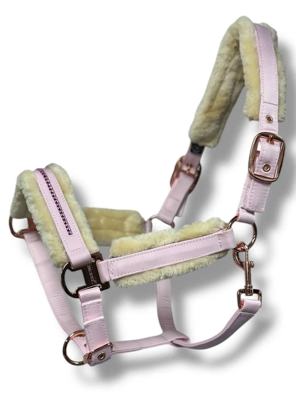 Недоуздок cо стразами и мехом TGW розовый (COB)