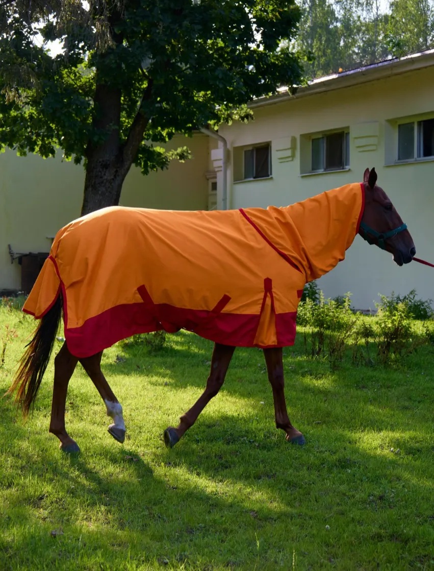 Попона дождевая HorsePlanet (135, Оранжевый/красный)