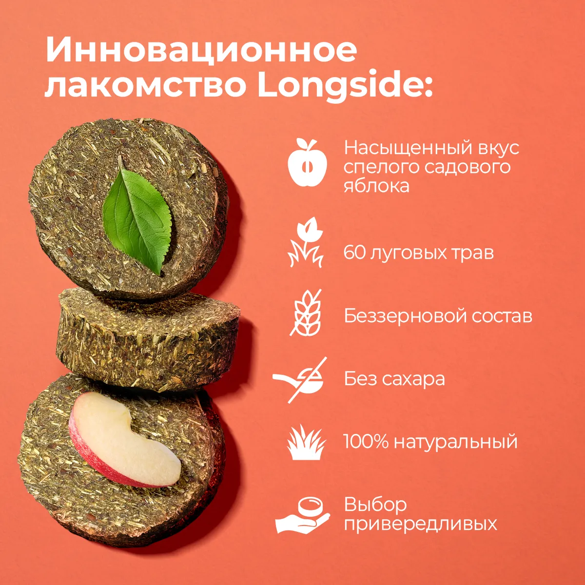 Longside Лакомство для лошадей, укрепляющее доверие. Садовое яблоко 4 х 500 г