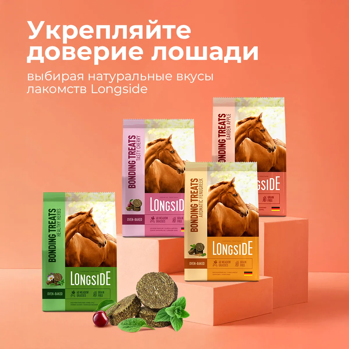 Longside Лакомство для лошадей, укрепляющее доверие. Садовое яблоко 4 х 500 г