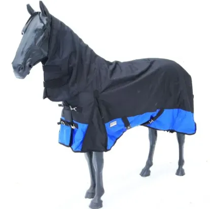 Попона Equitare прогулочная с капором, на флисе (155 см, черно-синяя)